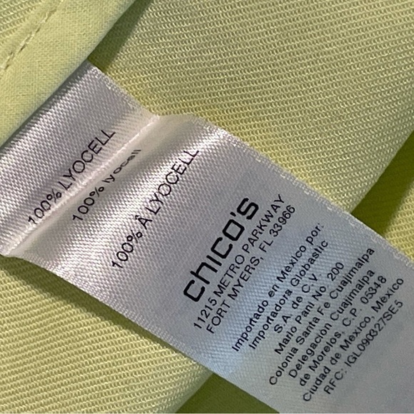 Chico’s Drape Front Jacket 3/4 Sleeve Zipper details Yellow Green Chartreuse - Picture 5 of 7